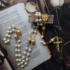 KOMI Flower Pedestal Glass Beads Rosary Benedictine Cross Rosary Beads Religious Rosary Necklaces