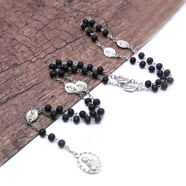2024 Komi Christian Religion Black Beads Cross Jewelry Ornaments Beaded Rosary of the Seven Dolors Necklace