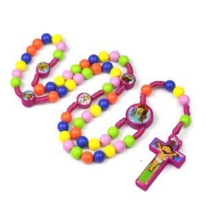 Colorful Round Beads Cartoon Children's Cross Rosary Colorful Necklace Jewelry Hand-woven Cross Necklace Jewelry Wholesale