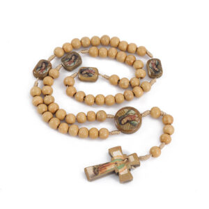 Komi Hand-woven Wood Bead Necklace Men's Long Stone Bead Pendant Necklace Frosted Cross Rosary Jewelry