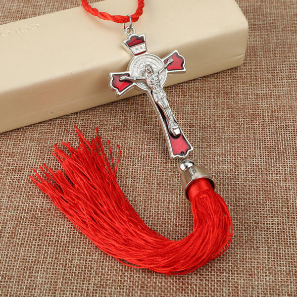 KOMI Silver Plating Colored Enamel Crucifix Cross with Tassels Pendant Ornaments for Wall Car Hanging Baptism Birthday Gifts