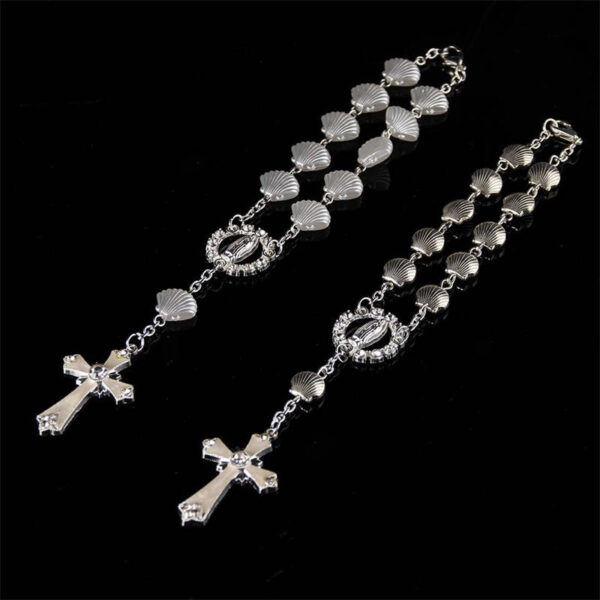 KOMI Beads Bracelet Shell Rose Flower Pearl Beaded Rosary Bracelets with Cross Pendant for Men Women