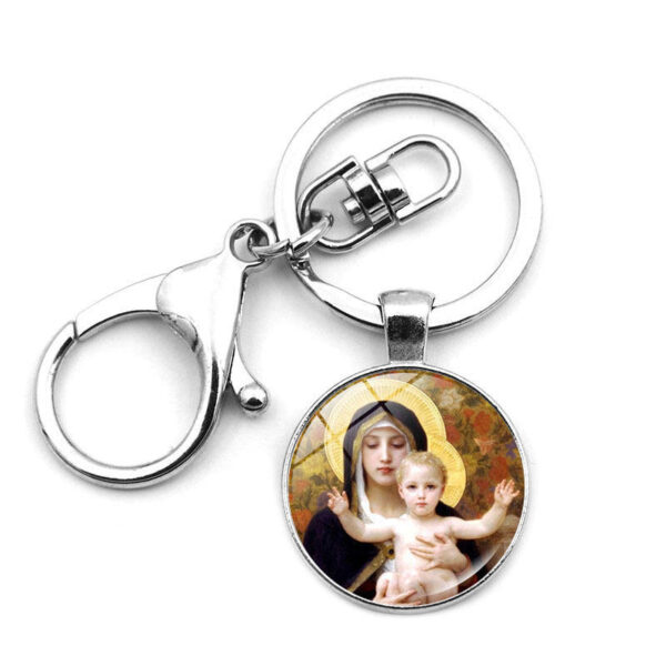 KOMI Hot Sale Virgin Mary Jesus Pendant Keychain Personality Metal Lobster Buckle Keyring Bag Hanging Gifts Keychains