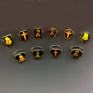 H0434ba7b20a241dbb6fc08bca1ff46b0Q KOMI Titanium Steel Dripping Open Ring Multiple Religious Figures Enamel Rings for Men Women Prayer Gift