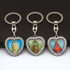 New Love Inlaid Crystal Diamond Alloy Car Saint Pattern Keychain Bag Pendant Cross Religious Keychain