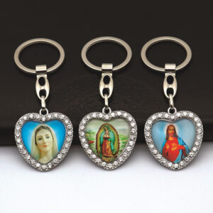 New Love Inlaid Crystal Diamond Alloy Car Saint Pattern Keychain Bag Pendant Cross Religious Keychain