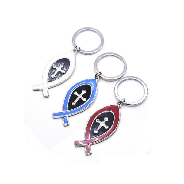 H054ee0f94fa641a892aa9f135e3c70a2D Komi Religious Jerusalem Cross Keychain Jesus Israel Fish Shaped Christian Fundraising Gifts Keychain