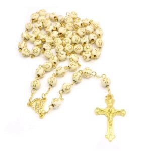 Hot Selling Religious Car Ornaments Catholic Gift Center Cross Bead Necklace Baptism Rosary Jewelry