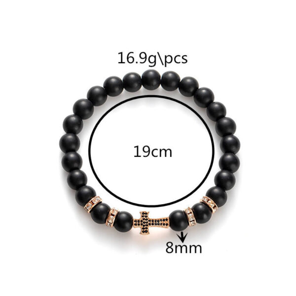 KOMI Fashion Hot Selling Natural Stone Beaded Bracelet Black Frosted Gemstone Zircon Cross Beads Wrist Bracelets for Men Women