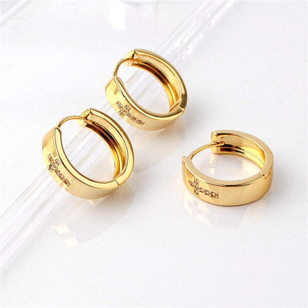 KOMI Gold Hoop Earrings for Women Chunky Gold Cubic Zirconia Circle Dangle Earrings CZ Cross Huggie Earrings for Women Jewelry