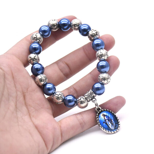H0864129ca33f479f82d2b01e5bae4044z Wholesale Metal Religious Catholic Jewellery Cross Blue Glass Pearl Beads Jesus Pendant Prayer Rosary Bracelet