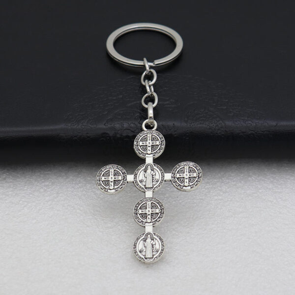 Wholesale Metal Cross Collection Mens Alloy Cross Pendant Necklace Accessories Car Keychain Religious St. Benedict Cross Keyring