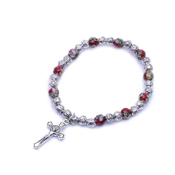 Wholesales 6mm Cloisonne Catholic Gif Cross Crucifix Prayer Beads Stretch Rosary Bracelet