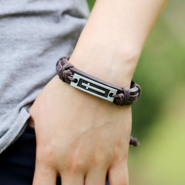 KOMI Braided Cowhide Bracelet Simple Draw Adjust Men's and Women's Cross Bracelet Rope Wholesale