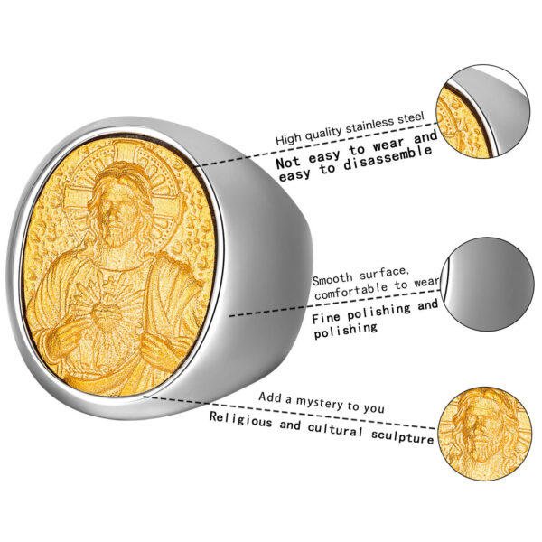 H0b9e4cefa5e442e9903166802c8a3129B Gilded Trend European and American Hip-hop Exaggerated Titanium Steel Jesus Ring Men Gift Religious Jewelry Wholesale