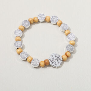 Hot Selling Alloy St. Benedict Medal Wooden Beads Hand Beaded Jerusalem Religious Jewelry Bracelet