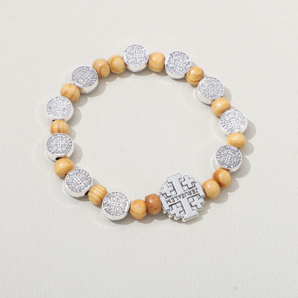 Hot Selling Alloy St. Benedict Medal Wooden Beads Hand Beaded Jerusalem Religious Jewelry Bracelet