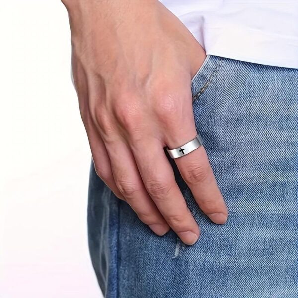 H0d57d8630d7546a2a92d5be56d348a1du KOMI Cross Ring for Men Wedding Band Rings Silver Black Stainless Steel Religious Christian Cross Plain Rings for Men Gifts