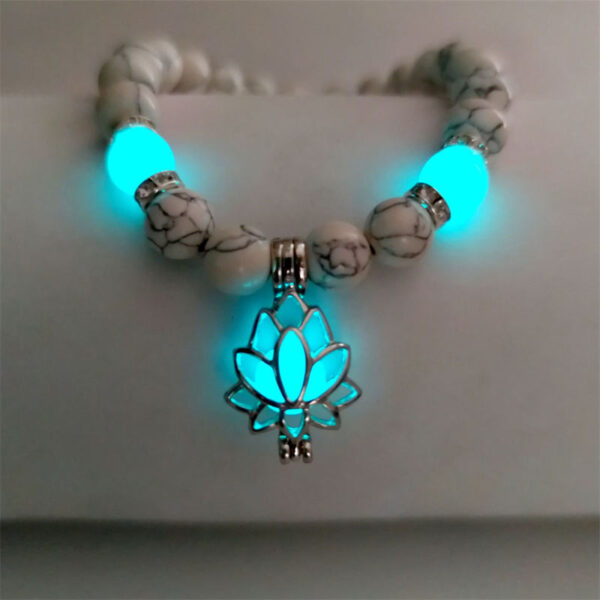 KOMI Turquoise Beads Hand String Yoga Energy Bracelet Luminous Lotus Charm Sanskrit Beaded Bracelets Elastic Wristband Bracelet