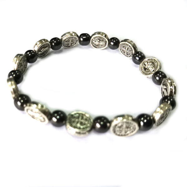 Catholic Handmade Braided Rosary Bracelet St Mary Metal Coin Beaded 6mm Hematite Beads Bracelet Cross Classic Prayer Bracelets
