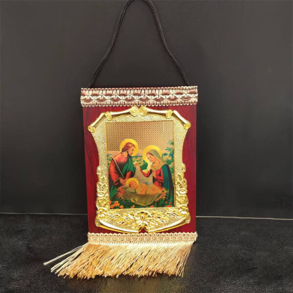 KOMI Holy Family Figure Wooden Craft Beautiful Our Lady of Guadelupe Table Standing Wall Hanging Home Decorations Crafts Gifts