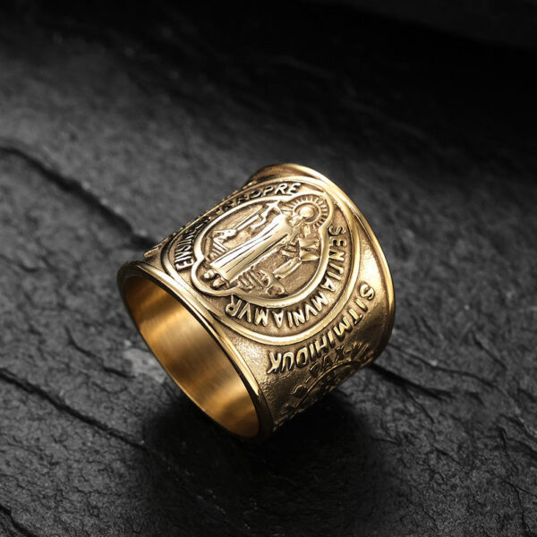 H107b864aa9cd4562a24e427020a8fe06u KOMI Exorcist Benedictine Vintage Titanium Steel Ring Stainless Steel 18K Plated Gold Ring
