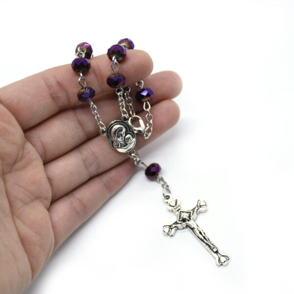H10c4bbd58e104b5ab0674488aab366d0Z Komi Religious Purple Crystal Beads Cross Virgin Mary Pendant Catholicism Gift Prayer Rosary Bracelet