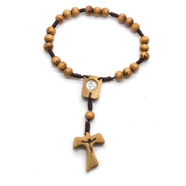 Komi 8mm Wood Bead Rosary Bracelet and Wooden Cross Bracelet Woven Rope Religious Jewelry Crochet Rosary Bracelet