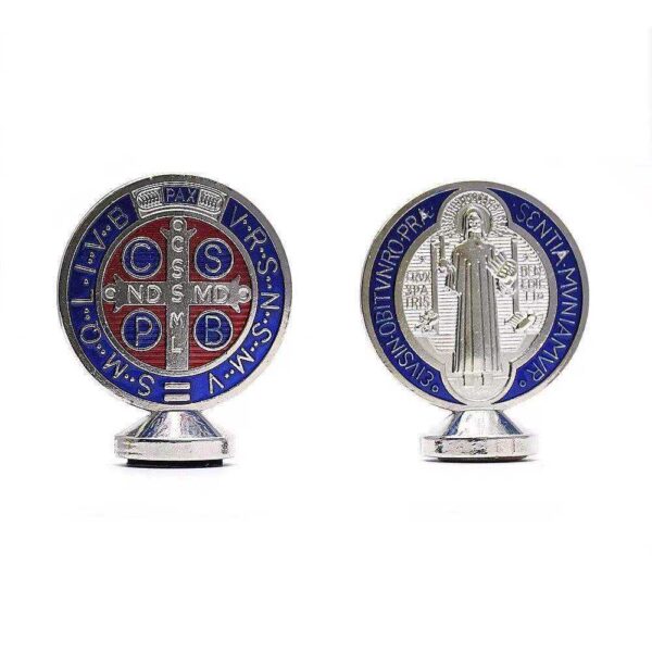New Blue Metal Round Saint Benedict Private Collection Car Religious Souvenir Articles Ornaments