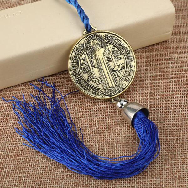 KOMI Silver St. Benedict Round Coin Medal with Tassel Fringes Car Hangings Pendant for Men Women in 3 Colors