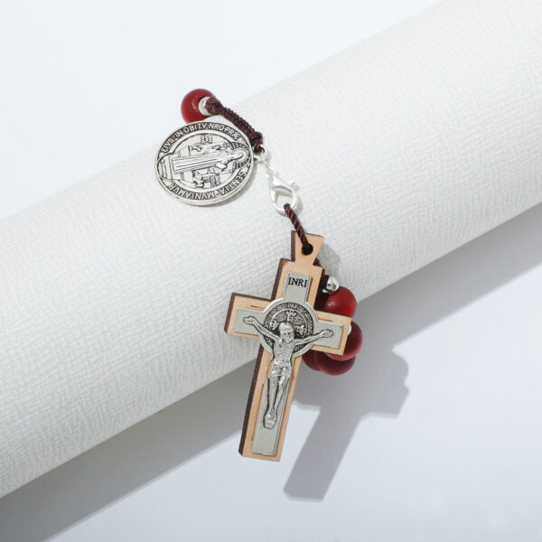H15e25f74ffb7494fa7b3b4dee19ce0d2q Rosary Red Wooden Beads Rose Bracelet Necklace Prayer St. Benedict Medal Jesus Cross Religious Jewelry Set