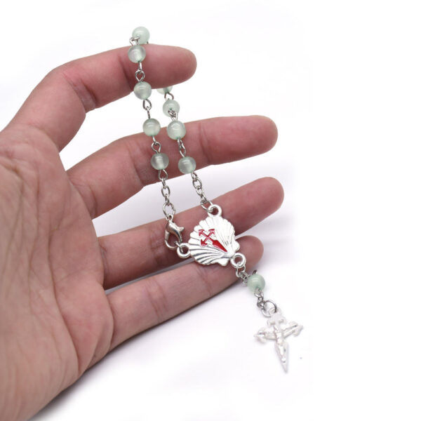 Komi 6mm Cat Eye Beads Rosary Cross Santiago Shell Pendant Curved Needle Prayer Bracelet