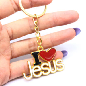 KOMI Key Holder Accessory Gold Color I love Jesus Keychain Heart Pendant Alloy Religious Gifts Jewelry for Believer