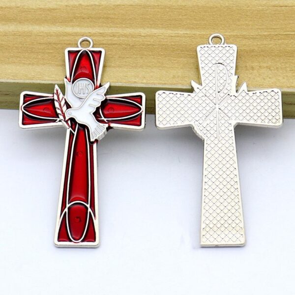 Wholesale Zinc Alloy Catholic Christian Jesus Cross Crucifix Holy Peace Pigeon Ornament Necklace Exquisite Car KeyChain