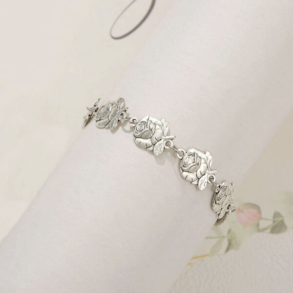 KOMI Silver Rose Flower Link Bracelets for Women Dangling Virgin Mary Medal and Cross Charms Bracelets Jewelry Gifts for Girls