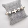 H1957260be5c94e988fe7bf707d6169fbP Hot Sale Pearl Turquoise Cross Beaded Bracelet Elastic Rope Strand Handmade Bracelet