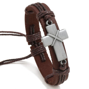 KOMI New Cowhide Bracelet Simple Pull Adjustable Cross Bracelet Rope