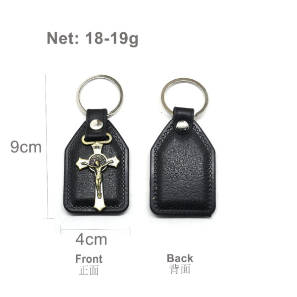 Factory Wholesale Spot Retro Metal Leather Combination Car Ornament Religious Figure Pattern Keychain Jewelry Pendant
