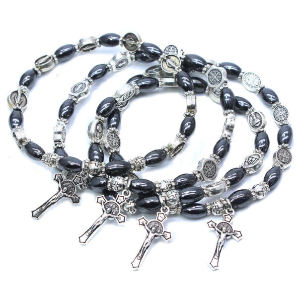 H19fff2892a7c4098a14a20fb6deabcb3u Wholesales Black Christian Jewelry Icon Black Beads Rosary Crucifix Virgin Mary Pendant Bracelet