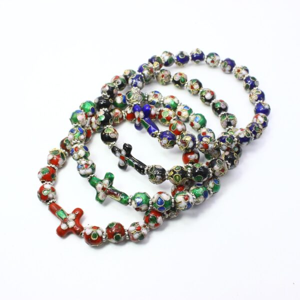 Wholesale Handmade Cloisonne Beads Beaded Cross Crucifix Bracelet Elastic Rope Prayer Bracelet