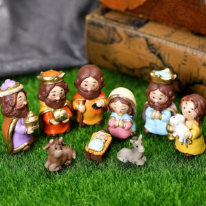 Christmas Gifts Cartoon Jesus Was Born Manger Ornaments Virgin Figures Resin Crafts Home Lighting Decorations Sculpture