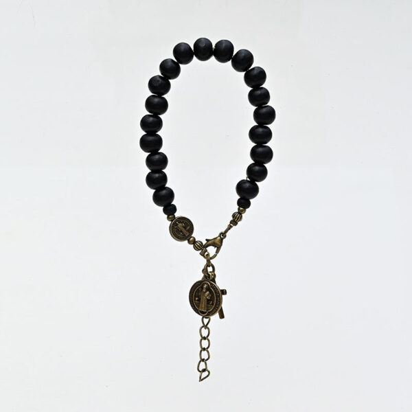 H1f7276fa0cd54a75b568f347668be584R komi black wooden beads rosary chain Jesus Cross Virgin Mary Religious Bracelet Prayer Gift