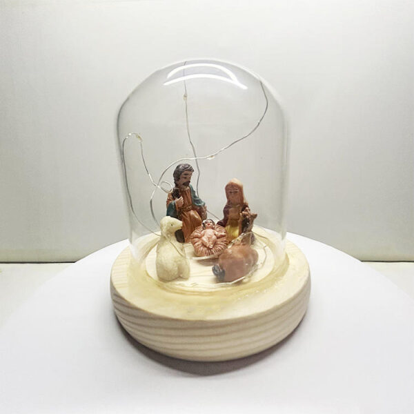 H2006649adaad4c1cb3b855e81fc70abbg Komi New Glass Cover Solid Wood Base LED Light Micro Landscape Birth of Jesus Holiday Gifts Christmas Decorations