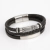 KOMI Mens Cuff Bracelet Bangles Black Leather Bracelets with Stainless Steel Buckle Cross Charms Bracelets Bangles for Men Gifts