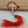 KOMI Silver Metal Alloy Jesus Cross with Tassels Prayer Pendant Wall Hanging Lucky Crucifix Charm Car Ornaments Crafts