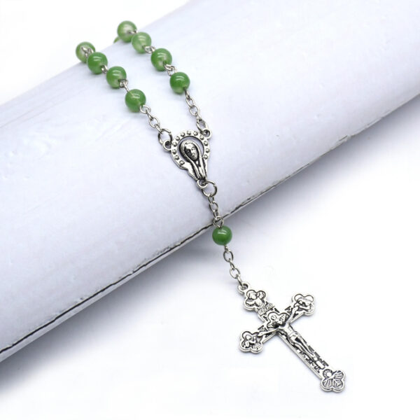 Komi Religious Catholic Green Bead Ring Rosary Communion Gifts Metal Crucifix Pendant Rosary Bracelets