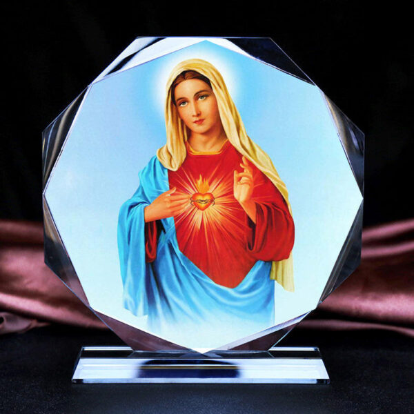 Color Printed Octagonal Round Sacred Family of Three Saint Pattern Crystal Car Decoration Home Ornaments Gift