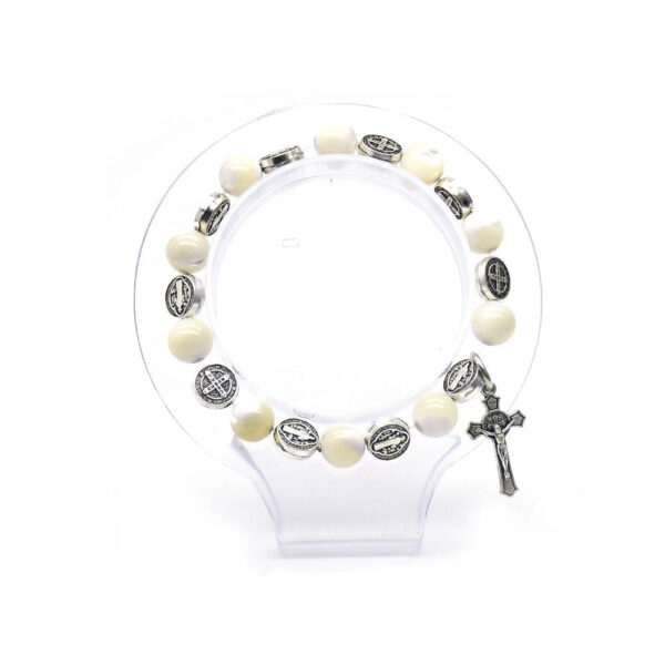 H252633ff93014122943a535ec42dc248f Komi Wholesales Religious Jewelry White Shell Metal Cross Beads Crucifix Pendant Prayer Rosary Bracelet