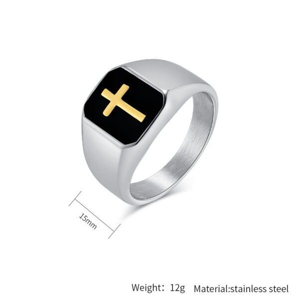 H26014e1f73aa424687f3c3e12465a83bW KOMI Mens Cross Ring Silver Gold Plated Stainless Steel Black Enamel Cross Band Rings for Men Women Hand Jewelry Gifts Rings