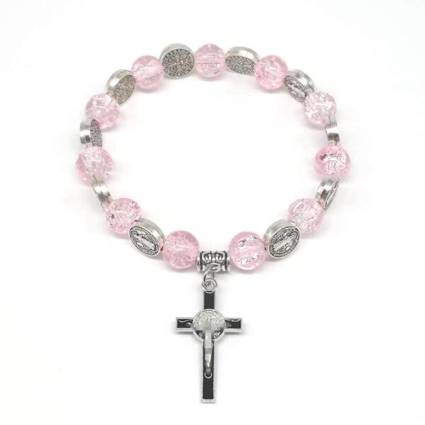 KOMI New Single Circle Burst Crystal Beaded Bracelet Small Religious Cross Rosary Bracelet